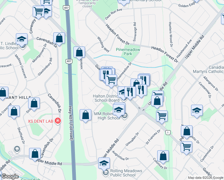 map of restaurants, bars, coffee shops, grocery stores, and more near 2277 Mountain Grove Avenue in Burlington
