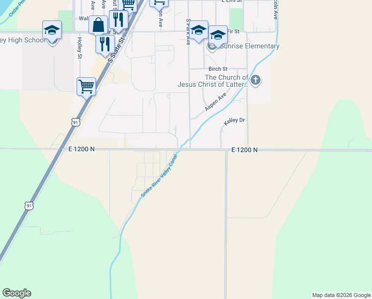 map of restaurants, bars, coffee shops, grocery stores, and more near 849-859 Base Line Road in Shelley