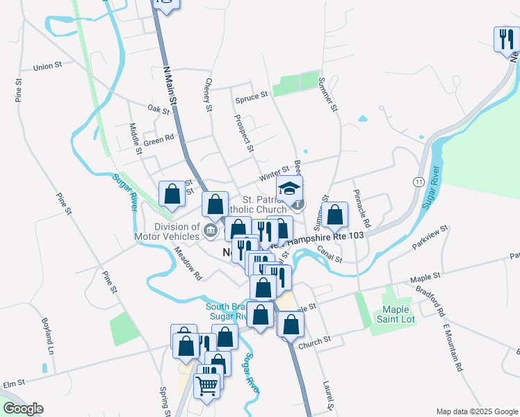 map of restaurants, bars, coffee shops, grocery stores, and more near 6 School Street in Newport
