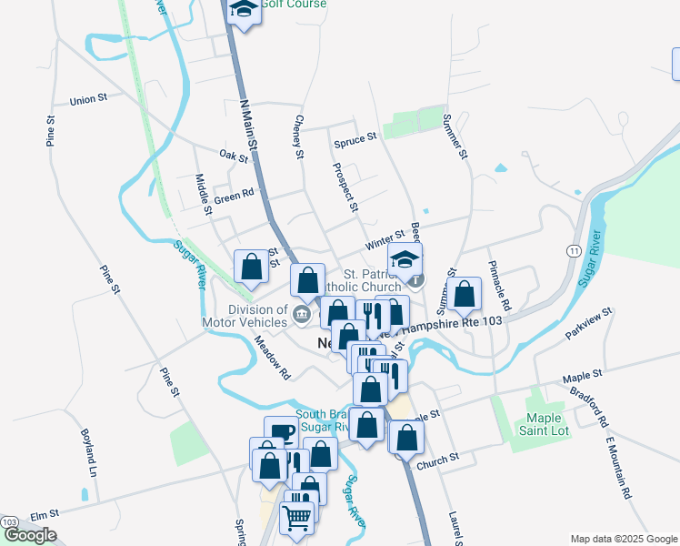 map of restaurants, bars, coffee shops, grocery stores, and more near 60 Cheney Street in Newport