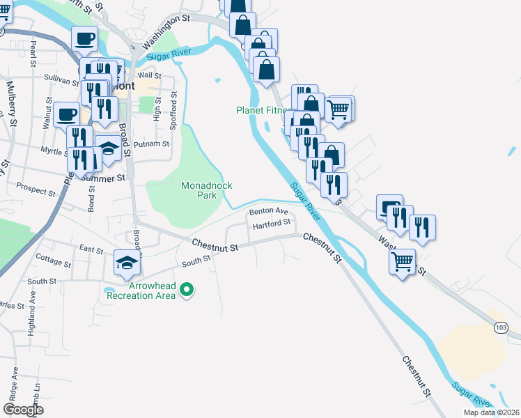 map of restaurants, bars, coffee shops, grocery stores, and more near 15 Edgewood Street in Claremont