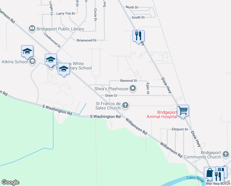 map of restaurants, bars, coffee shops, grocery stores, and more near 3815 Nicol Street in Saginaw