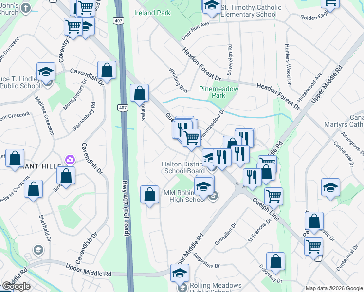 map of restaurants, bars, coffee shops, grocery stores, and more near 2146 Mountain Grove Avenue in Burlington