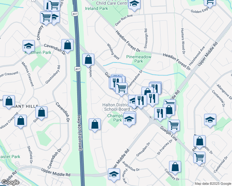 map of restaurants, bars, coffee shops, grocery stores, and more near 2188 Mountain Grove Avenue in Burlington