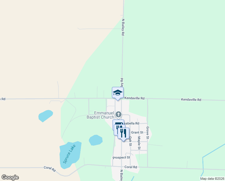 map of restaurants, bars, coffee shops, grocery stores, and more near 5057 North Bailey Road in Coral
