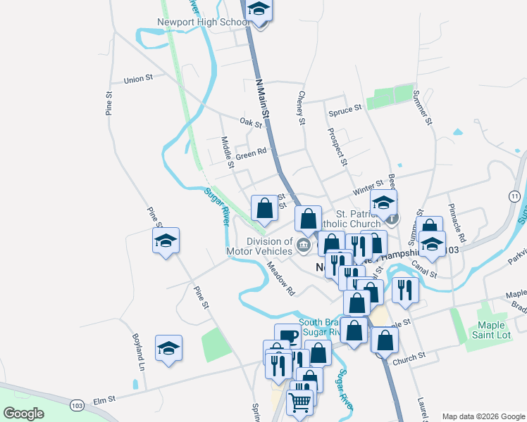 map of restaurants, bars, coffee shops, grocery stores, and more near 35 Myrtle Street in Newport