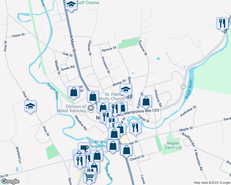 map of restaurants, bars, coffee shops, grocery stores, and more near 25 Winter Street in Newport