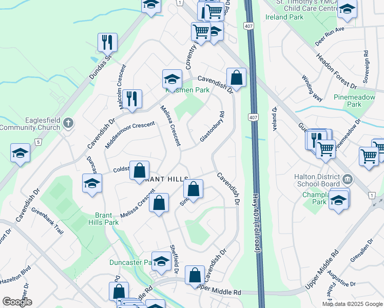 map of restaurants, bars, coffee shops, grocery stores, and more near in Burlington