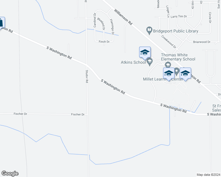 map of restaurants, bars, coffee shops, grocery stores, and more near 4850 South Washington Road in Saginaw