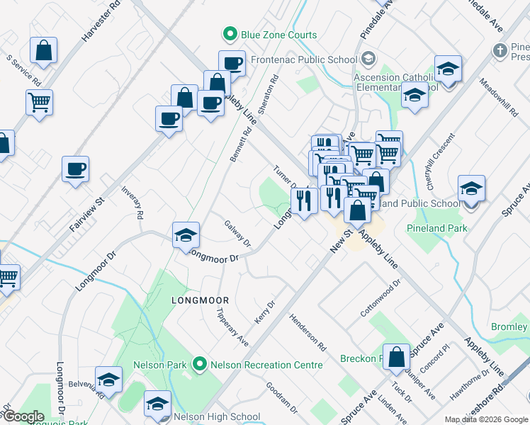 map of restaurants, bars, coffee shops, grocery stores, and more near 541 Chamberlain Road in Burlington