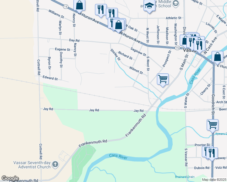 map of restaurants, bars, coffee shops, grocery stores, and more near 719 Cork Pine Lane in Vassar