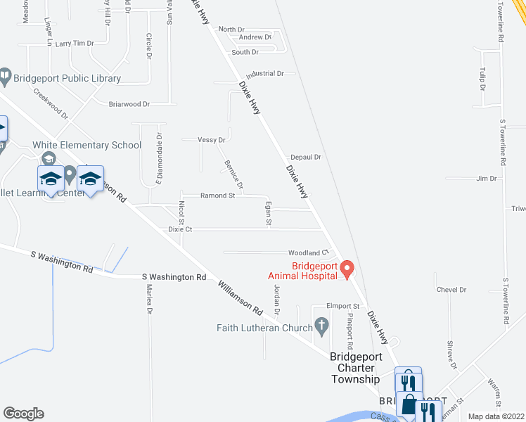 map of restaurants, bars, coffee shops, grocery stores, and more near 3810 Egan Street in Saginaw