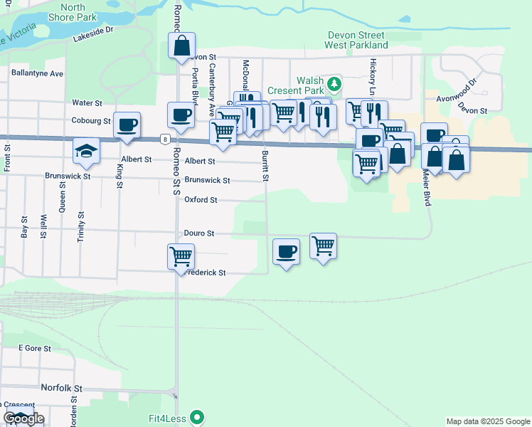 map of restaurants, bars, coffee shops, grocery stores, and more near 258 Burritt Street in Stratford