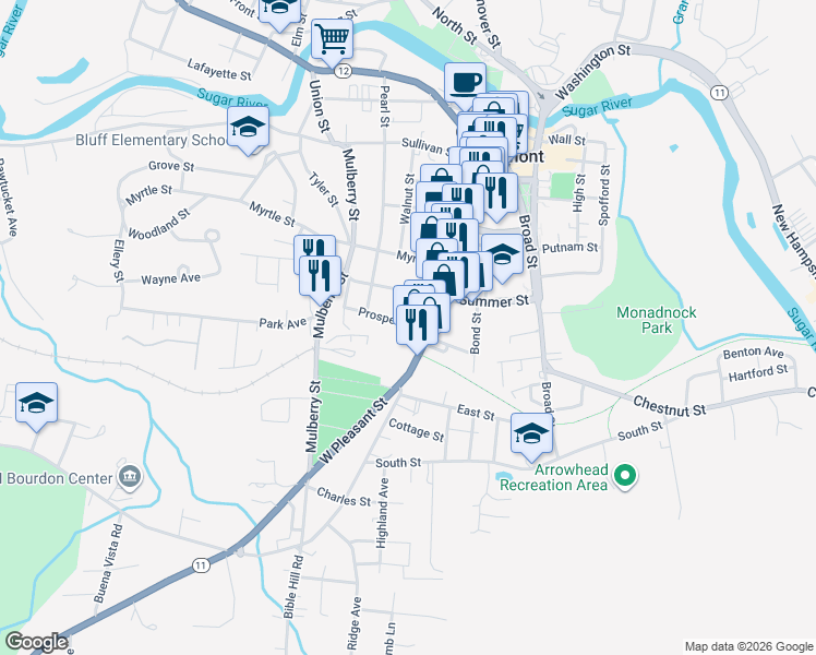 map of restaurants, bars, coffee shops, grocery stores, and more near 18 Prospect Street in Claremont