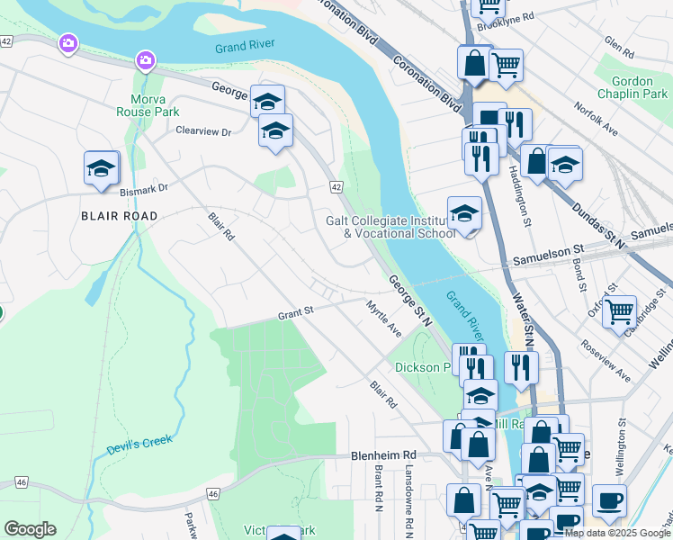 map of restaurants, bars, coffee shops, grocery stores, and more near 229 Sunset Boulevard in Cambridge