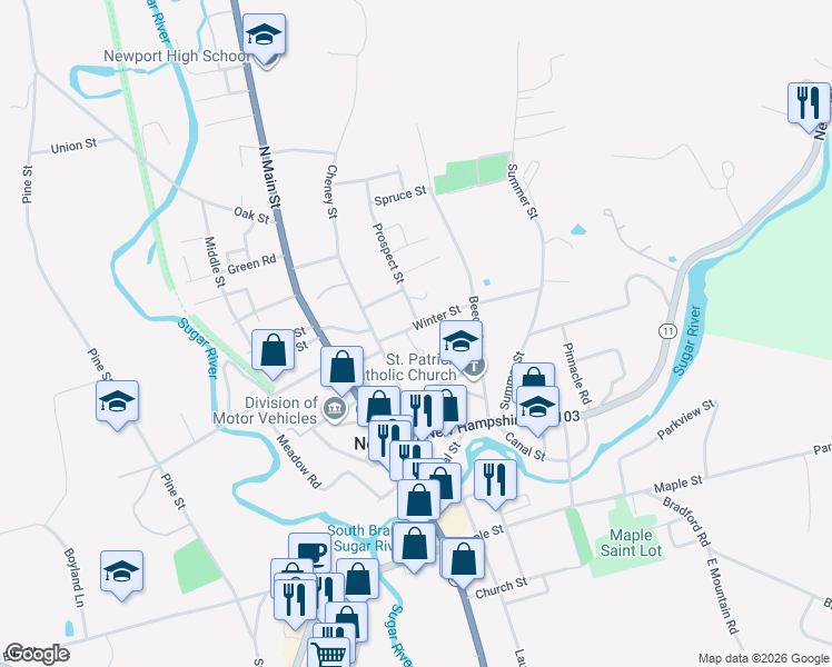 map of restaurants, bars, coffee shops, grocery stores, and more near 25 Winter Street in Newport