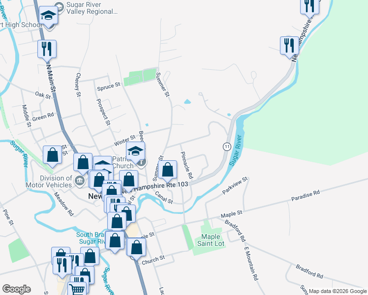 map of restaurants, bars, coffee shops, grocery stores, and more near 19 Summit Road in Newport