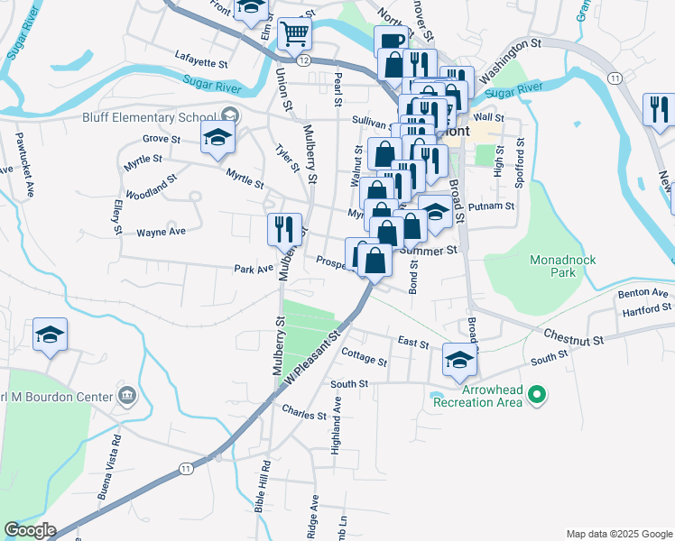 map of restaurants, bars, coffee shops, grocery stores, and more near 28 Prospect Street in Claremont