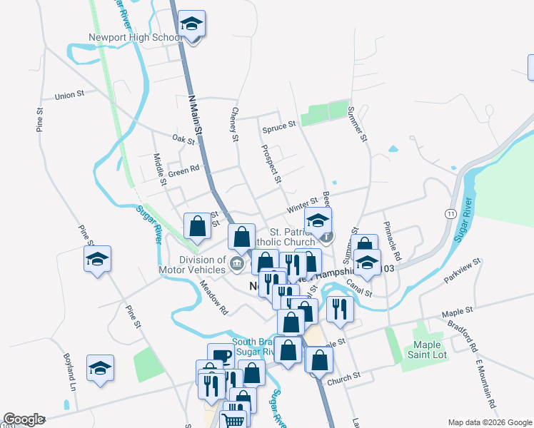map of restaurants, bars, coffee shops, grocery stores, and more near 75 Cheney Street in Newport