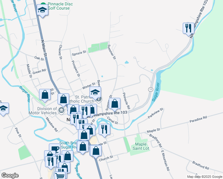map of restaurants, bars, coffee shops, grocery stores, and more near 60 Summer Street in Newport