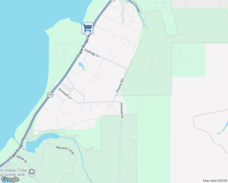 map of restaurants, bars, coffee shops, grocery stores, and more near 64266 Penny Road in Coos Bay
