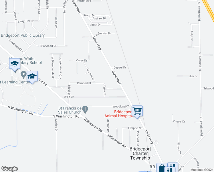 map of restaurants, bars, coffee shops, grocery stores, and more near 3305 Gretchen Street in Saginaw