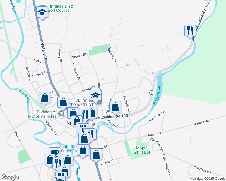 map of restaurants, bars, coffee shops, grocery stores, and more near 60 Summer Street in Newport