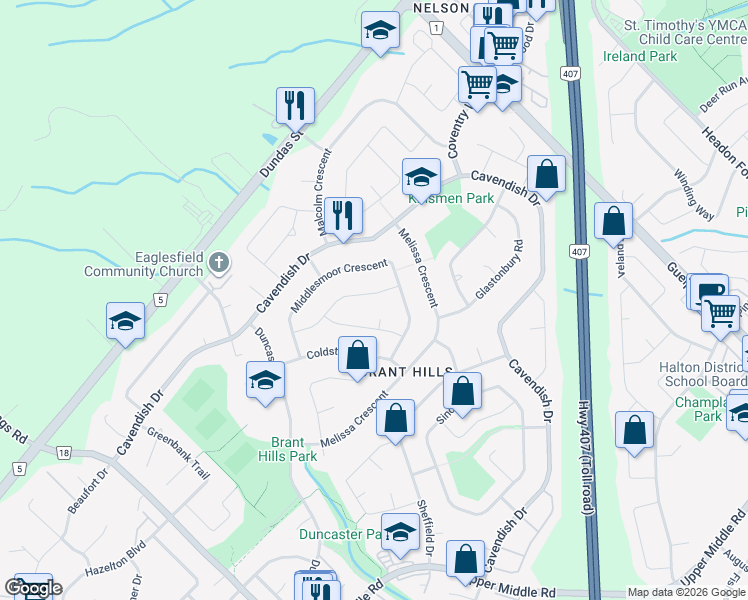 map of restaurants, bars, coffee shops, grocery stores, and more near 2365 Holyhead Drive in Burlington