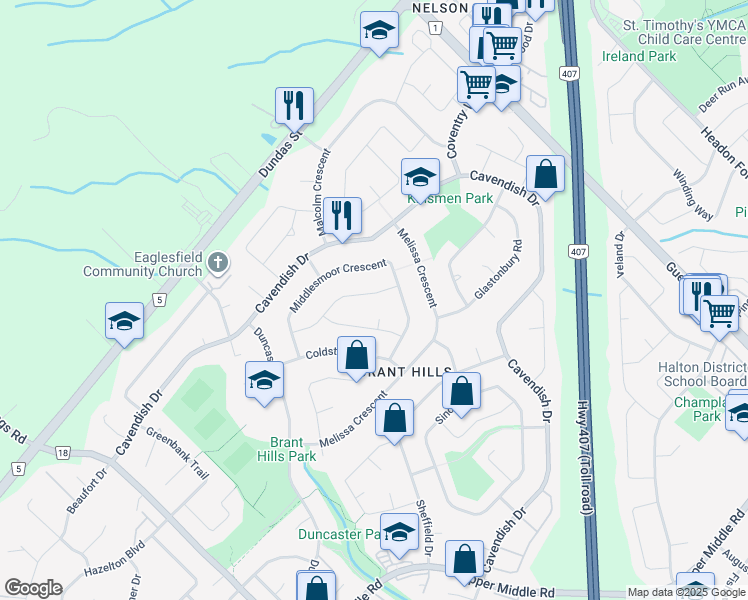 map of restaurants, bars, coffee shops, grocery stores, and more near 2260 Manchester Drive in Burlington