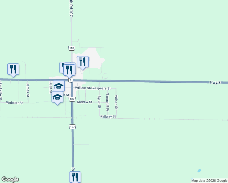 map of restaurants, bars, coffee shops, grocery stores, and more near 3988 Wilson Street in Shakespeare