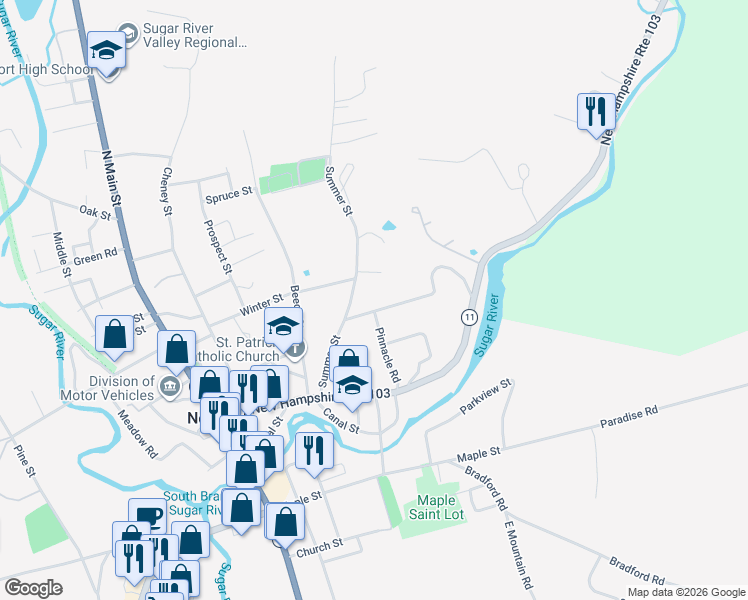 map of restaurants, bars, coffee shops, grocery stores, and more near 19 Summit Road in Newport
