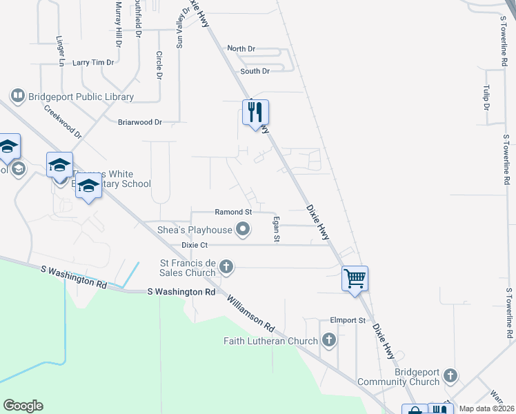 map of restaurants, bars, coffee shops, grocery stores, and more near 3681 Bernice Drive in Saginaw
