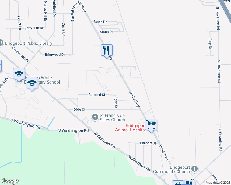 map of restaurants, bars, coffee shops, grocery stores, and more near 3285 Ramond Street in Saginaw