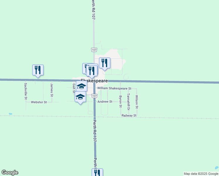 map of restaurants, bars, coffee shops, grocery stores, and more near 2180 William Shakespeare Street in Perth County