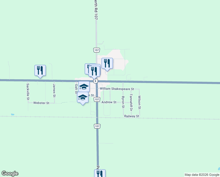 map of restaurants, bars, coffee shops, grocery stores, and more near 2182 William Shakespeare Street in Perth County