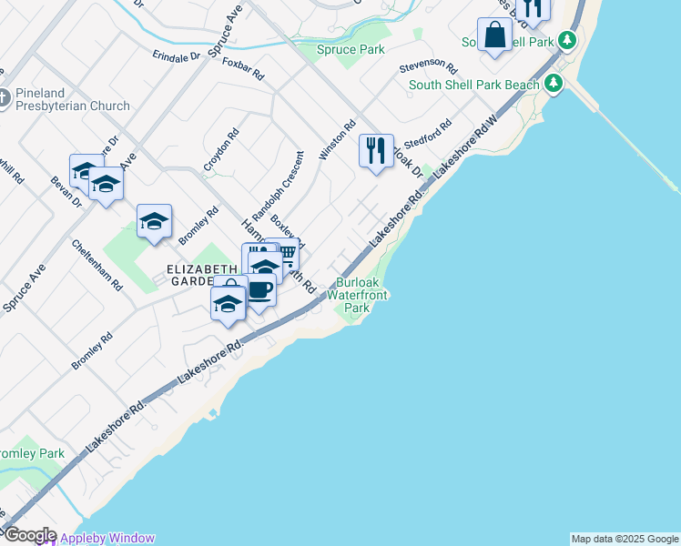 map of restaurants, bars, coffee shops, grocery stores, and more near 5414 Stratton Road in Burlington
