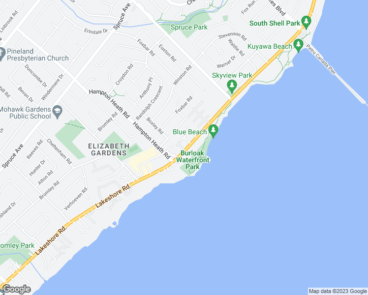 map of restaurants, bars, coffee shops, grocery stores, and more near 5411 Lakeshore Road in Burlington