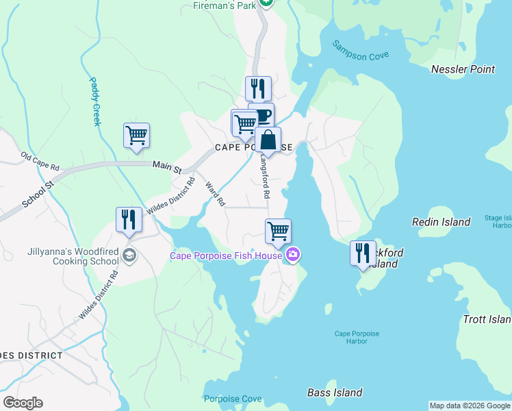 map of restaurants, bars, coffee shops, grocery stores, and more near 26 Ward Road in Kennebunkport
