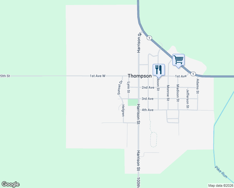 map of restaurants, bars, coffee shops, grocery stores, and more near 166 Sunset Drive in Thompson