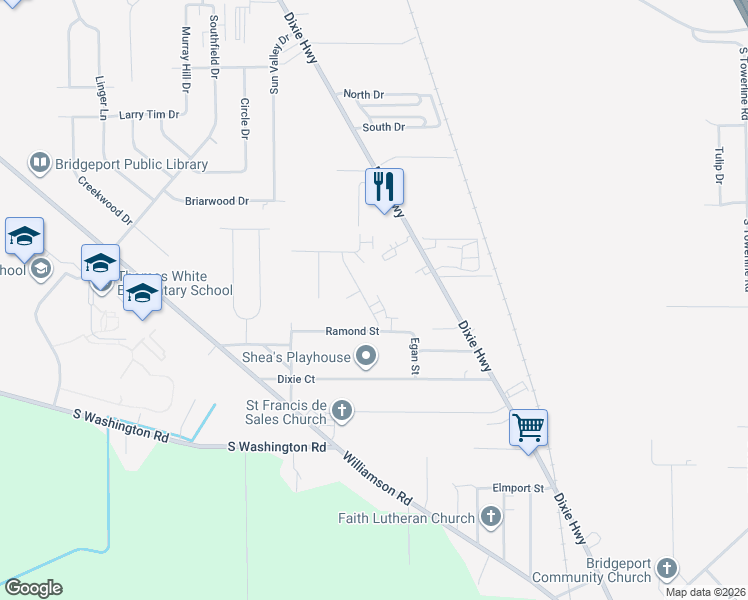 map of restaurants, bars, coffee shops, grocery stores, and more near 3681 Bernice Drive in Saginaw