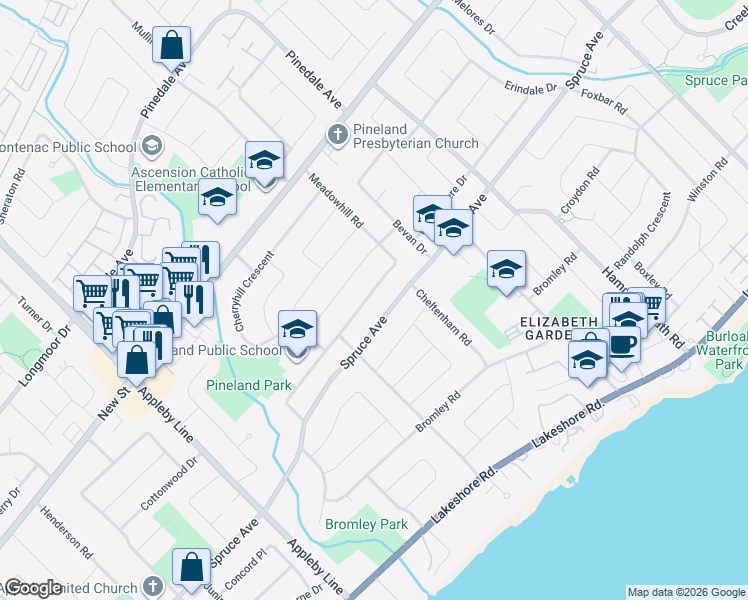 map of restaurants, bars, coffee shops, grocery stores, and more near in Burlington