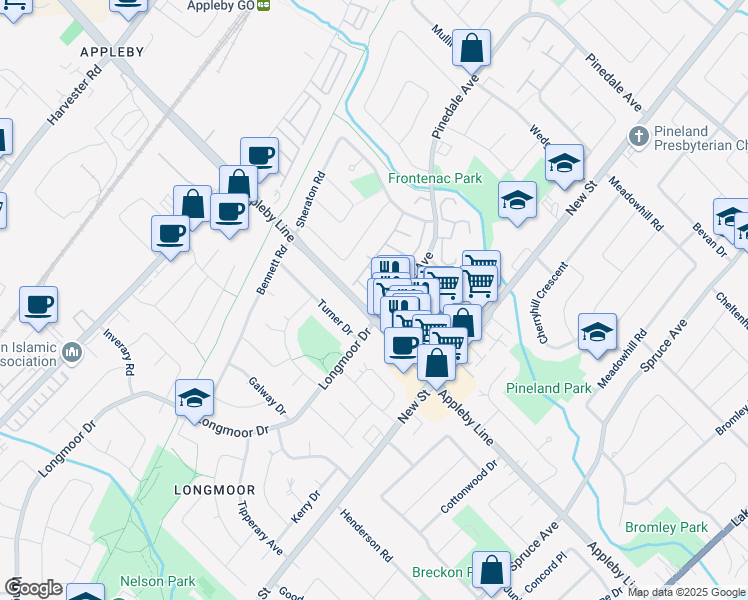 map of restaurants, bars, coffee shops, grocery stores, and more near in Burlington