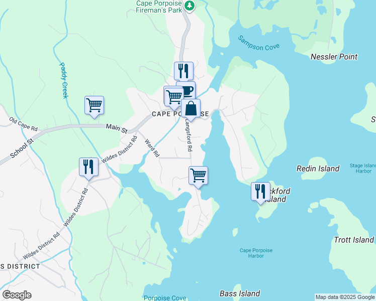 map of restaurants, bars, coffee shops, grocery stores, and more near 26 Ward Road in Kennebunkport