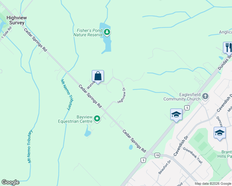 map of restaurants, bars, coffee shops, grocery stores, and more near 3205 Highpoint Court in Burlington