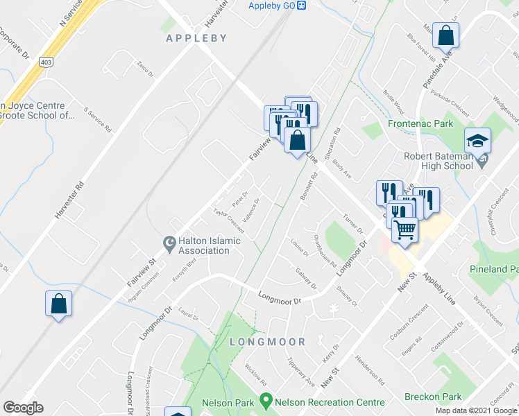 map of restaurants, bars, coffee shops, grocery stores, and more near 4432 Vallence Drive in Burlington