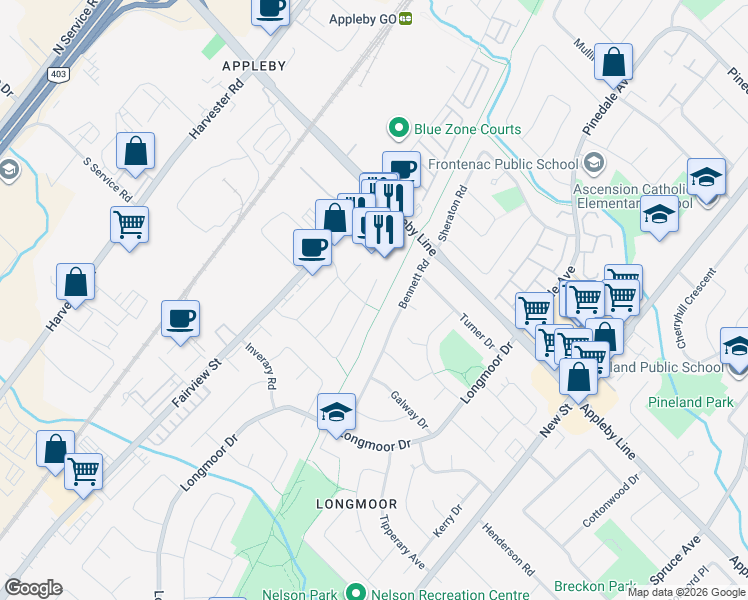 map of restaurants, bars, coffee shops, grocery stores, and more near 4465 Victory Court in Burlington