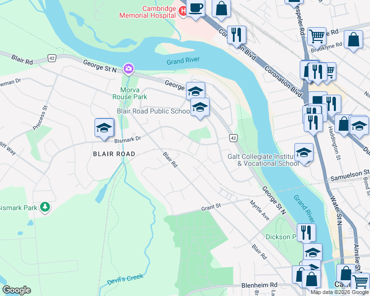map of restaurants, bars, coffee shops, grocery stores, and more near in Cambridge