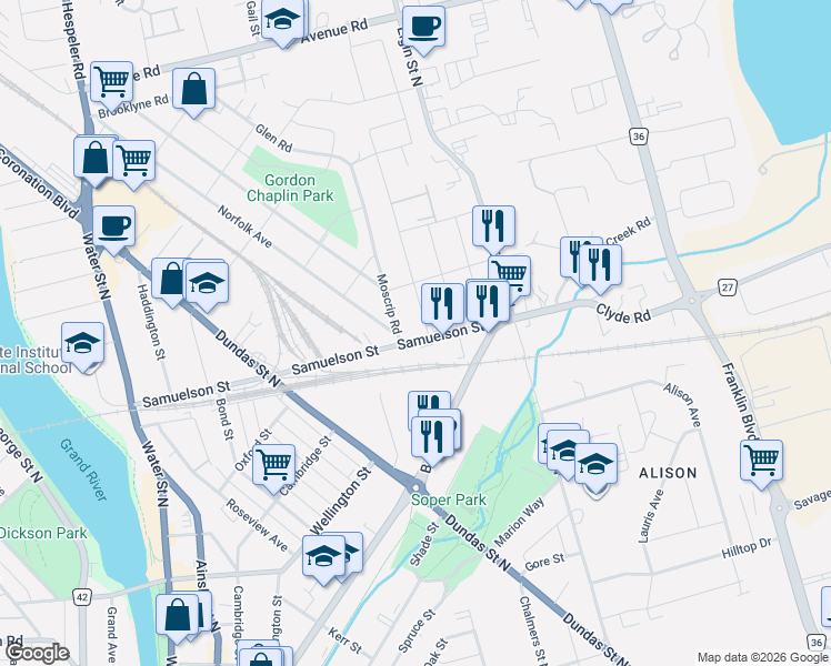 map of restaurants, bars, coffee shops, grocery stores, and more near 11 Mercer Road in Cambridge
