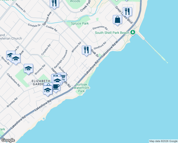 map of restaurants, bars, coffee shops, grocery stores, and more near in Burlington