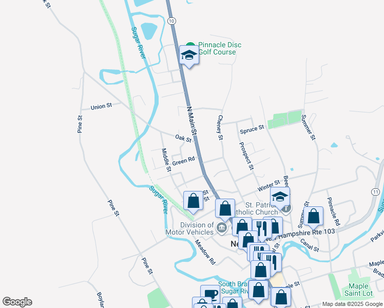 map of restaurants, bars, coffee shops, grocery stores, and more near 10 Oak Street in Newport